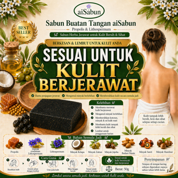 Picture of [100% Natural Handmade Acne Soap] aiSabun Propolis & Lithospermum 50g – Controls Oil, Cleanses & Skin-Friendly