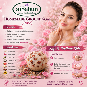 Picture of [100% Natural Handmade Rose Petal Soap] aiSabun 100g – Moisturizing, Soft & Radiant