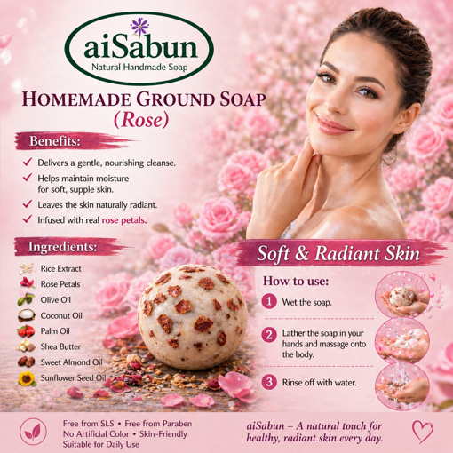 Picture of [Cold Process Plant-Based Oils with Herbal Extracts Handmade Rose Petal Soap] aiSabun 100g – Moisturizing, Soft & Radiant