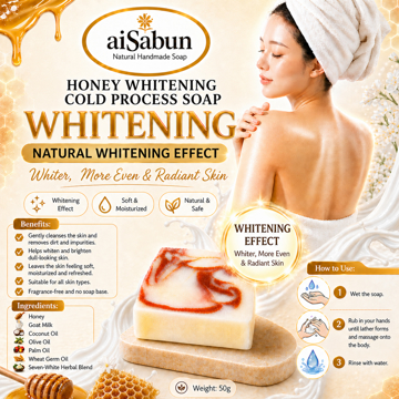 Picture of [Cold Process Plant-Based Oils with Herbal Extracts Handmade Whitening Soap] aiSabun Honey Whitening Cold Process Soap 50g – Brightens Dull Skin, Cleanses & Skin-Friendly